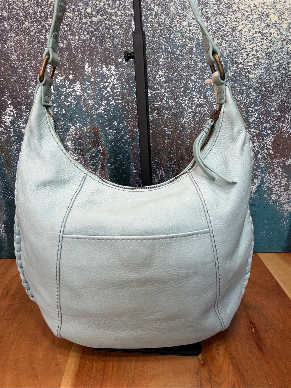 American Leather Co Boho Katy Light Teal Leather Crossbody NWT - Picture 4 of 14